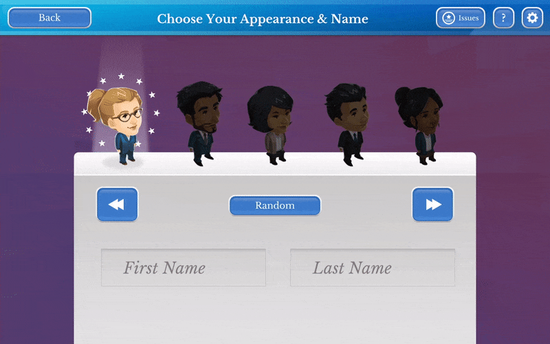 An example of an avatar system from iCivics’ Win the White House.