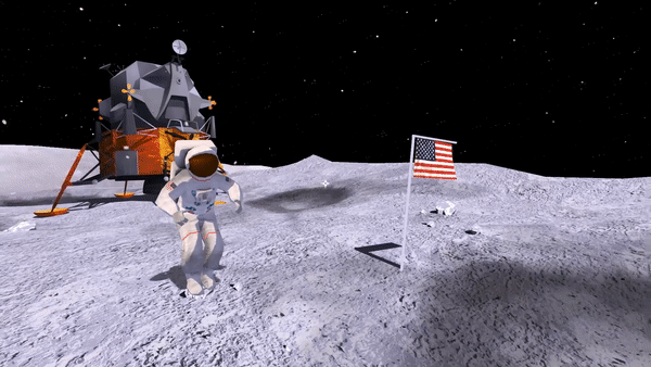 An astronaut walks on the moon in VR Explorations - Space